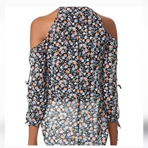 Veronica Beard Flynn Cold-Shoulder Floral Metalic Print Silk Blouse Size 2 - Picture 4 of 15